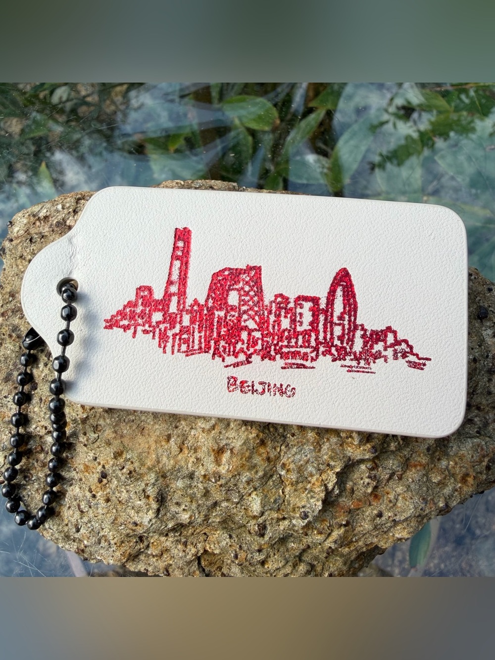 Coach Large Leather Hangtag with Beijing Skyline Print 1 3/4” x 3”